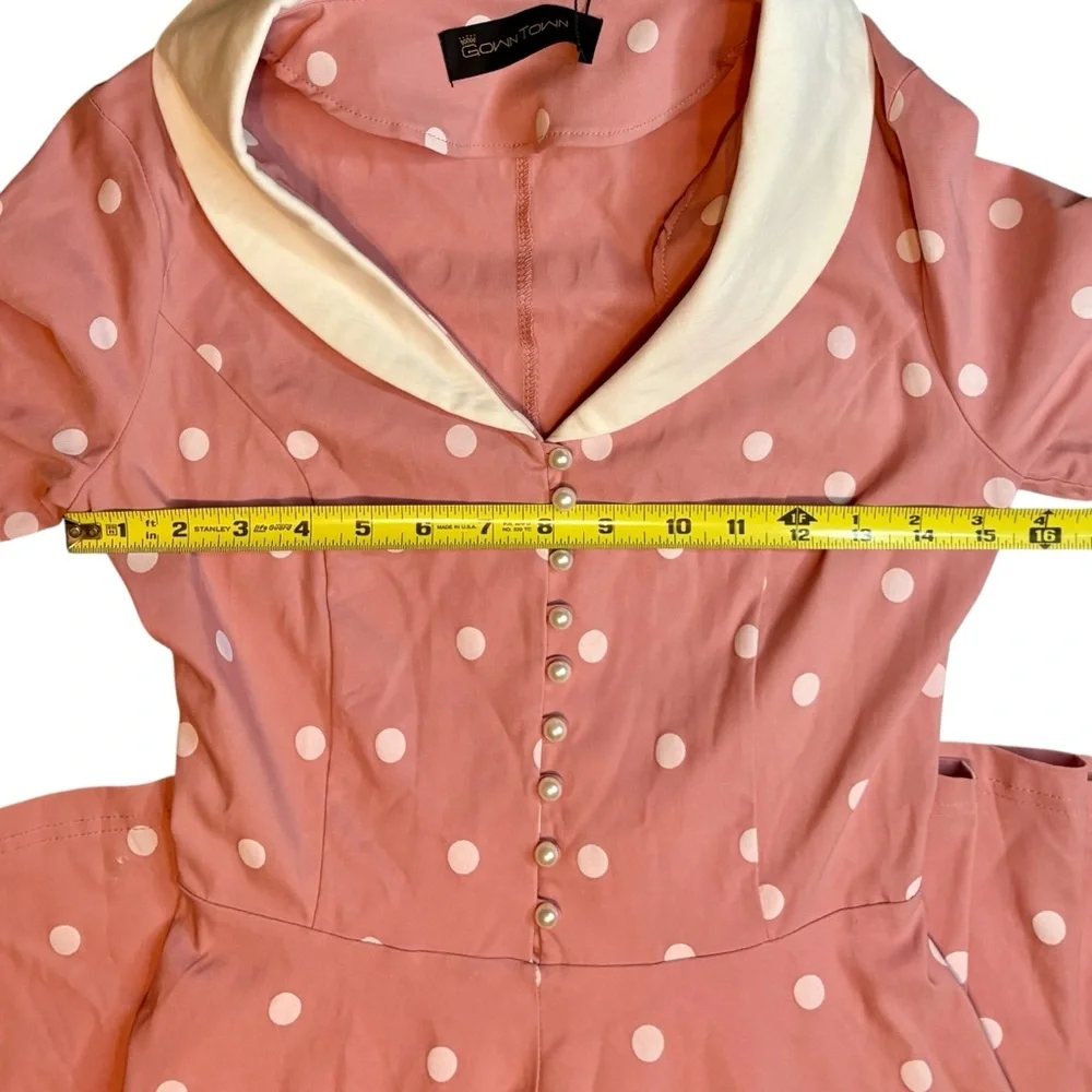 NWT GownTown Pink Polka Dot Vintage Style Fit & Flare Dress Small - Picture 9 of 11